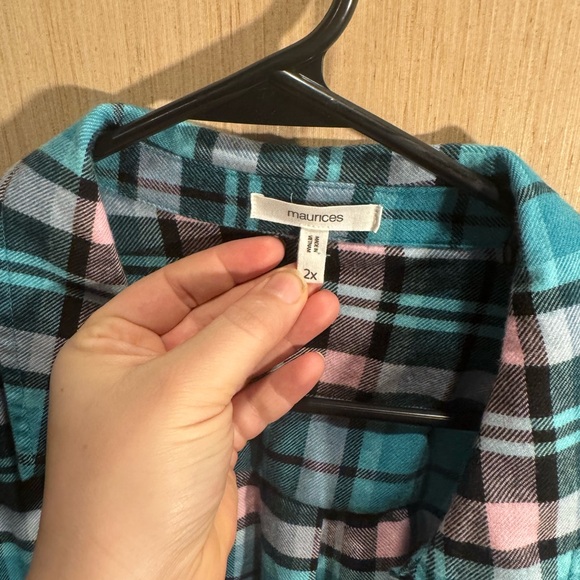 Maurices Turquoise and Pink Plaid Button Up Shirt Size 2X - Picture 2 of 3